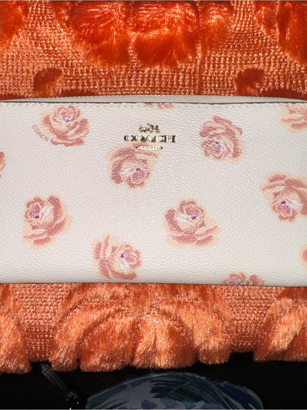 Coach White Leather Zip Wallet with Pink Floral Print